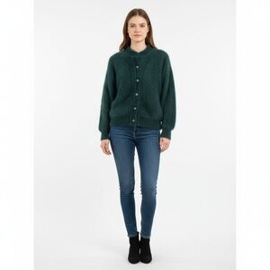 Vintage Green Angora Cardigan Fuzzy Button Up Long Sleeve Large Extra Large